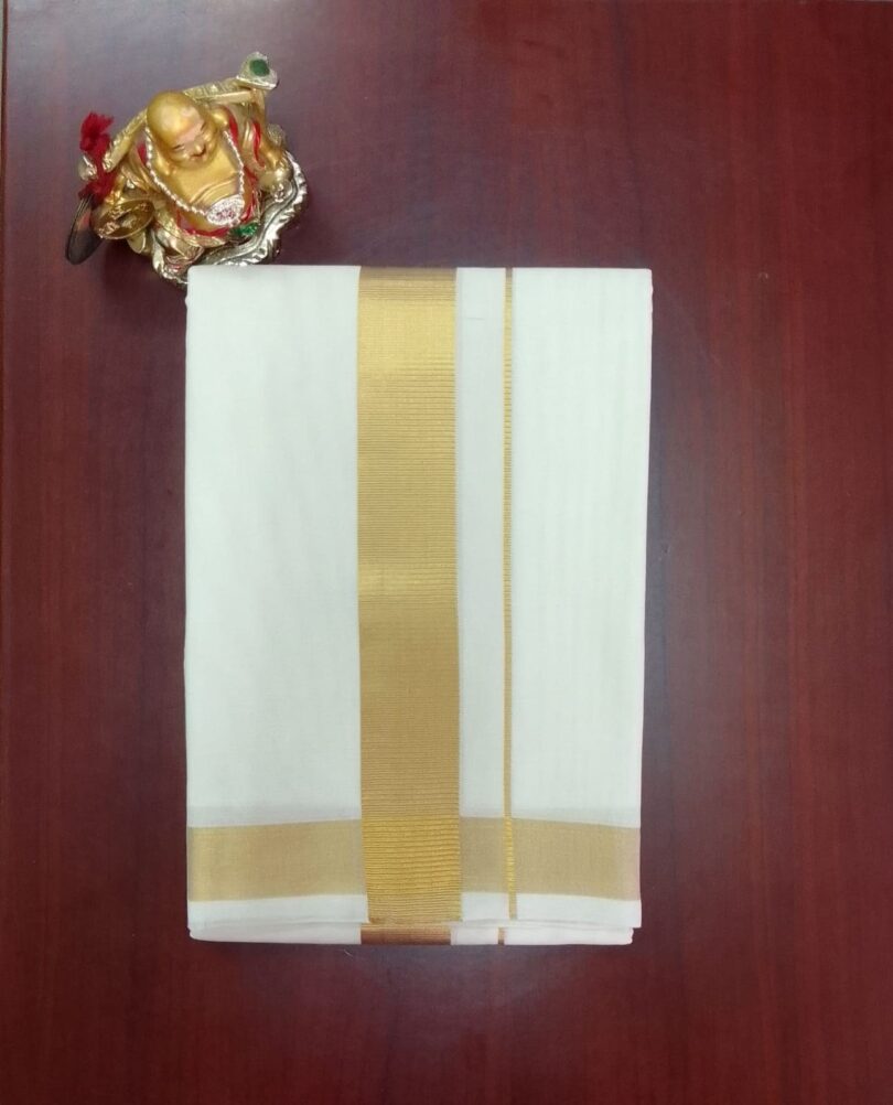 2B Golden (1.5 inch wedding special)  Border Handloom Dhoti