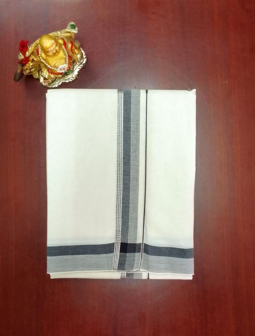 2B Dark Balck with Silver Lined Border  Handloom Dhoti