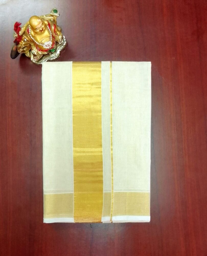 2B Golden (2 inch Tissue) Border Handloom Dhoti