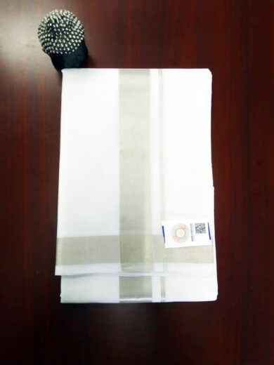 2B Grey Silver Lined  Border Handloom Dhothi