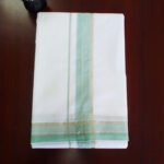 2B Green with Silver Lined Border Handloom Dhothi
