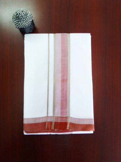 2B Maroon with Silver Lined Border Handloom Dhothi
