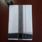 2B Navy Blue with Silver Lined Border Handloom Dhothi