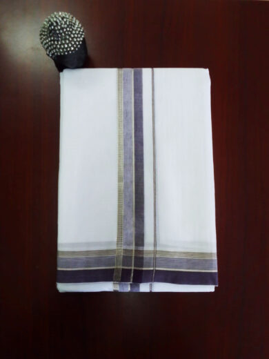 2B Violet with Silver Lined Border Handloom Dhothi