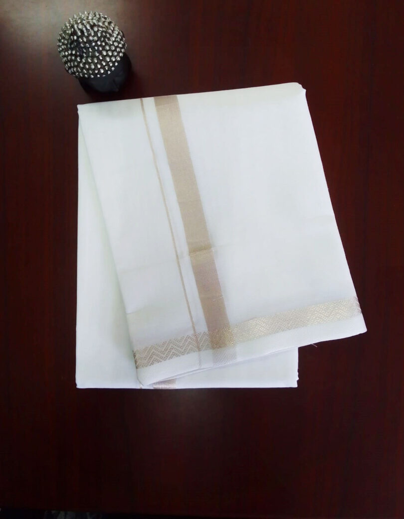 2B Silver Designed Border Handloom Dhothi - Image 2