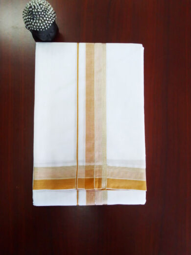 2B Mango Yellow with Silver Lined Border Handloom Dhothi