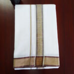 2B Brown with Silver Lined Border Handloom Dhothi