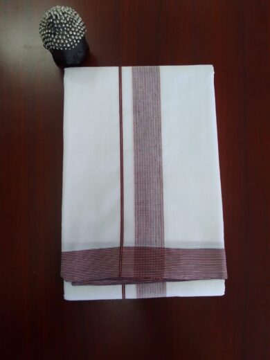 2B Brown Lined Border Handloom Dhothi
