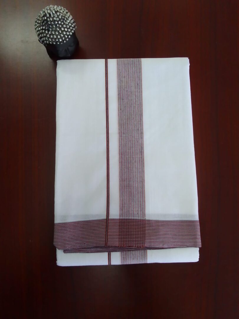 2B Brown Lined Border Handloom Dhothi