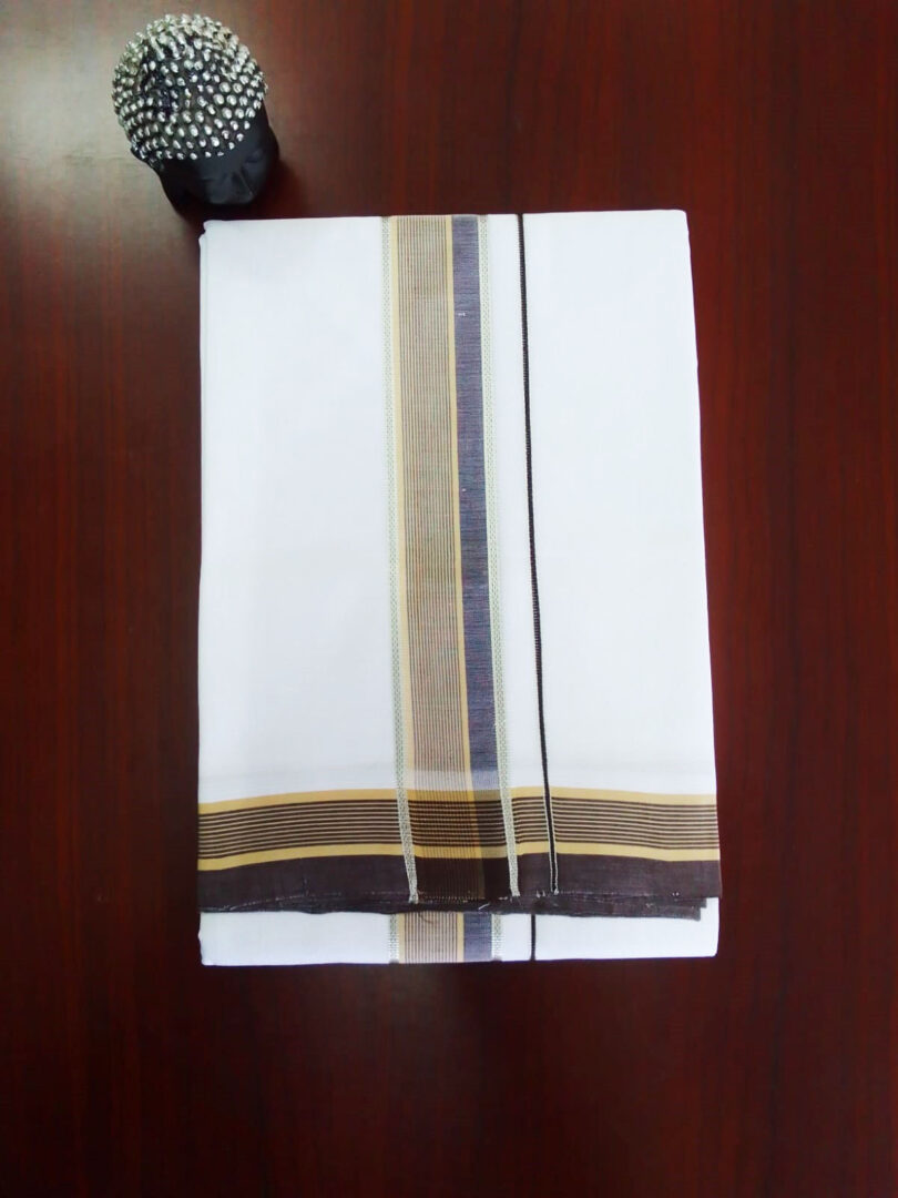 2B Brown with Silver Lined Border Handloom Dhothi