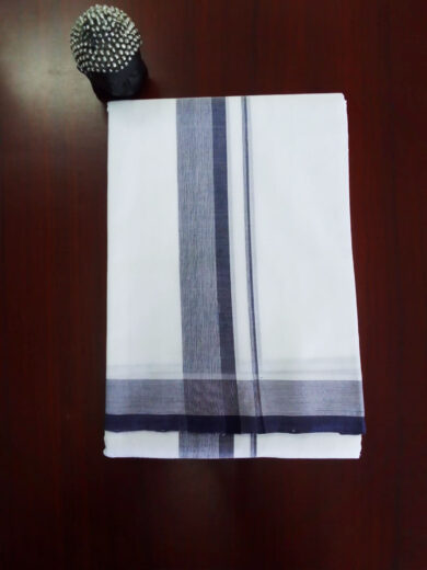 2B Royal Blue with Sky Blue Lined Border Handloom Dhothi