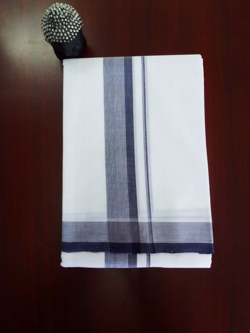 2B Royal Blue with Sky Blue Lined Border Handloom Dhothi