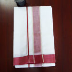2B Caramine Red with Sliver Border Handloom Dhothi