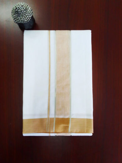 2B Mustard Orange Border Handloom Dhothi