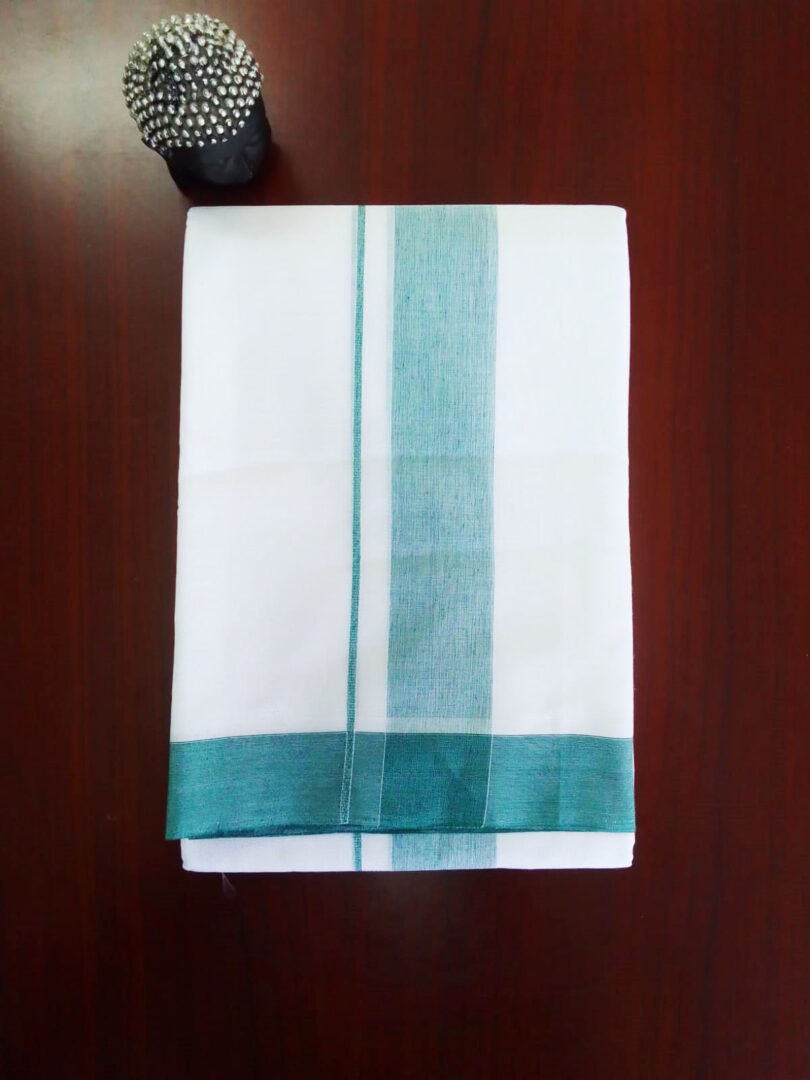 2B Teal Green Border Handloom Dhothi