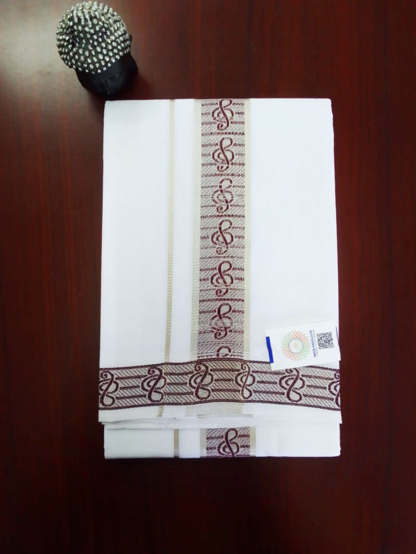 2B Chocolate Brown with Silver Designed Border Handloom Dhothi