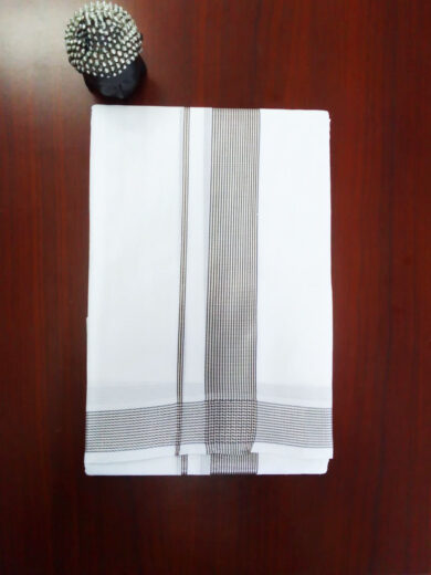 2B Navy Blue Lined Border Handloom Dhothi