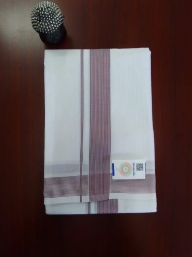2B Maroon Lined Border Handloom Dhothi