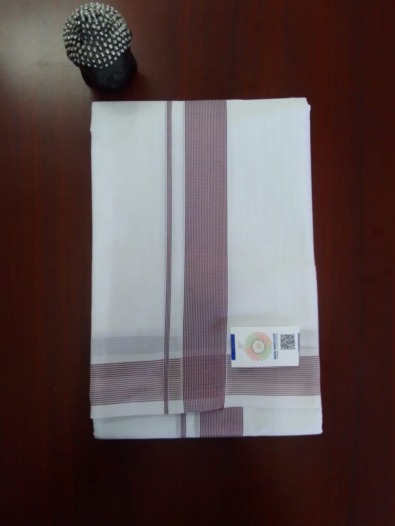 2B Maroon Lined Border Handloom Dhothi