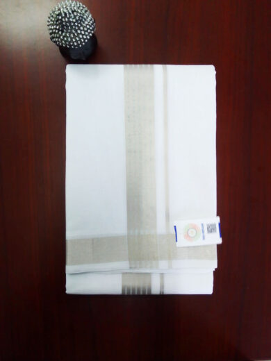 2B Glitter Silver Border Handloom Dhothi