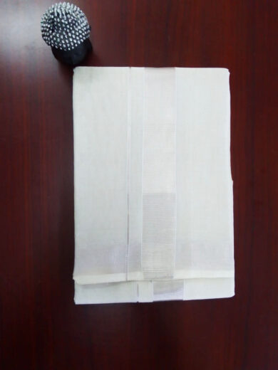 2B Lite Silver Mix Golden  Border Handloom Dhothi