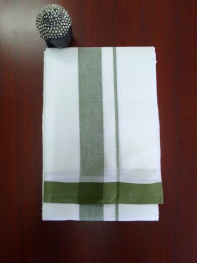 2B Mustard Green Border Handloom Dhothi