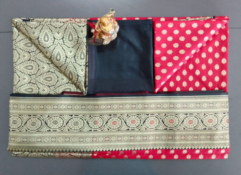 2B Royal Red wb Coal Black with Golden Zari Banarasi Silk Saree - Image 6
