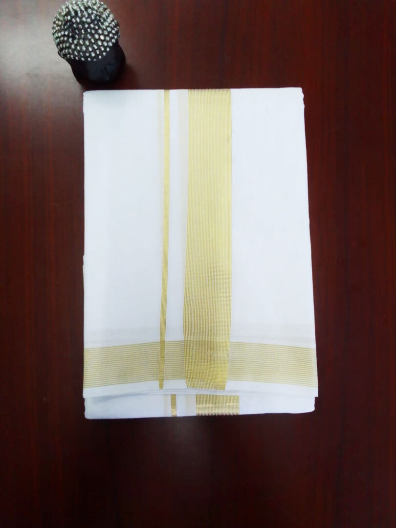 2B Golden Lined Border Handloom Dhothi
