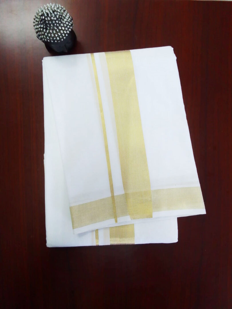 2B Golden Lined Border Handloom Dhothi - Image 2