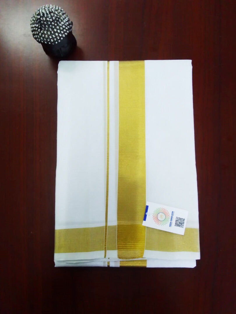 2B Thick Golden Lined Border Handloom Dhothi