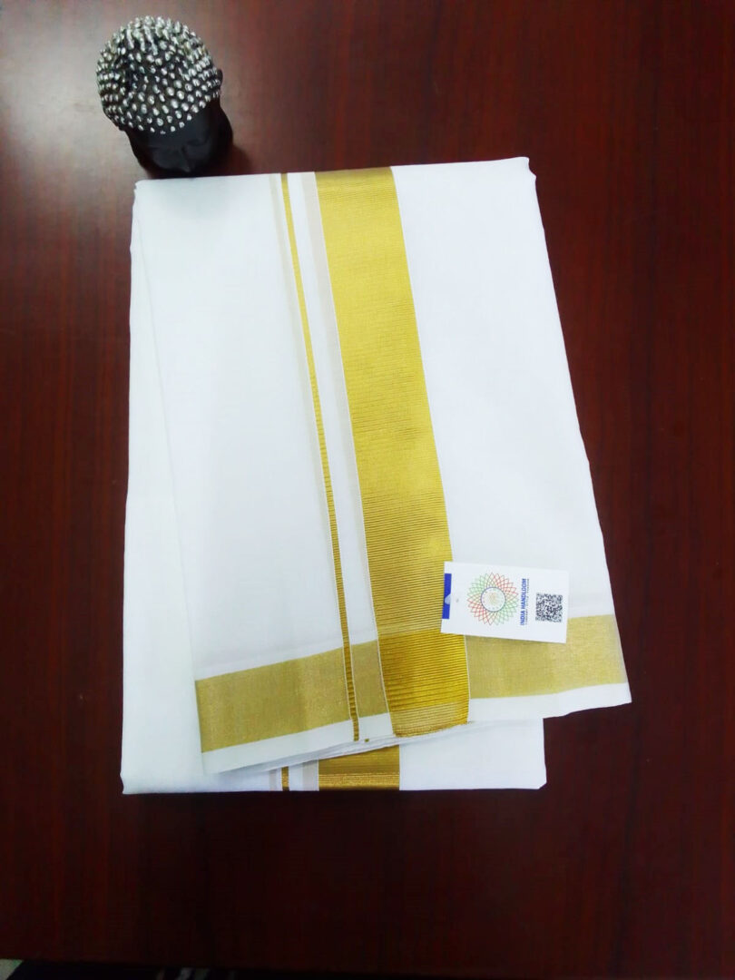 2B Thick Golden Lined Border Handloom Dhothi - Image 2