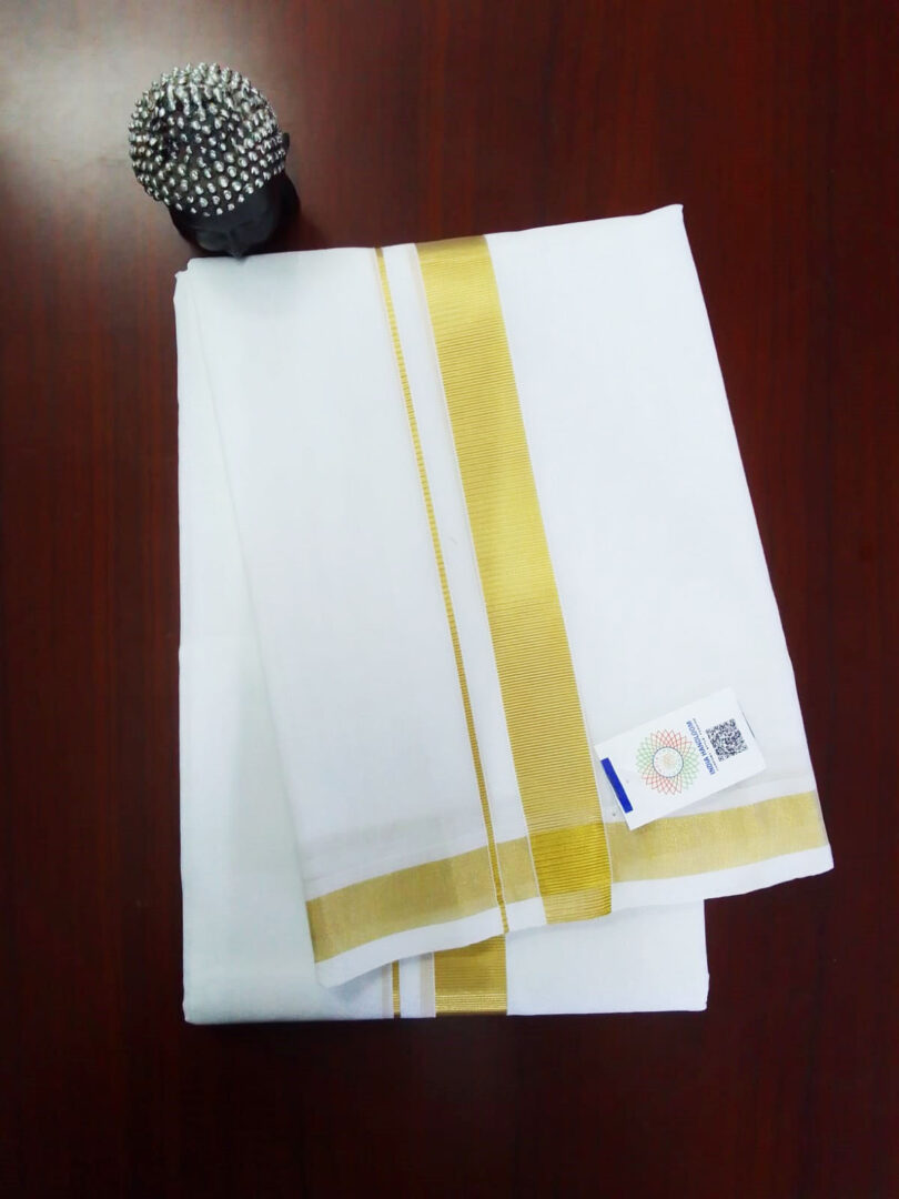 2B Golden Lined Border Handloom Dhothi - Image 2