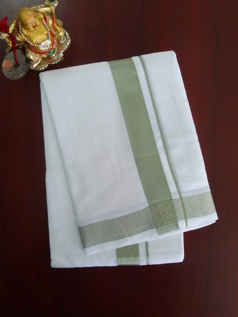 2B Lite Green with Silver Border Handloom Dhothi - Image 2