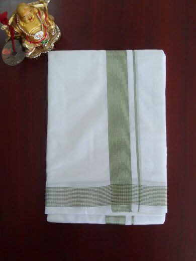 2B Lite Green with Silver Border Handloom Dhothi