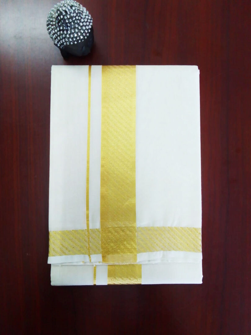2B Golden Designed Border Handloom Dhothi