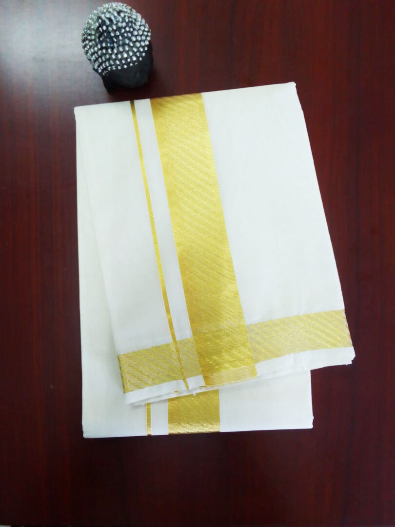 2B Golden Designed Border Handloom Dhothi - Image 2